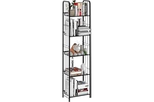 Azheruol Bookshelf Storage Shelf Bookcase Freestanding Storage Stand for Living Room, Bedroom, Kitchen Rust Resistance Easy Assembly Free Combination Multi-Functional Organizer (5 Tiers, Black)
