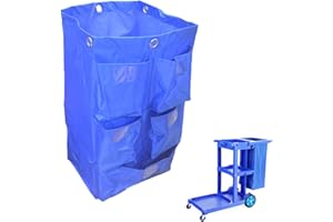 HOWOSO Replacement Janitorial Cart Bag, High Capacity Waterproof Thickened Housekeeping Commercial Janitorial Cleaning Cart Bag with 6 Brass Grommets - 25 Gallon (Blue with 5 Pockets)