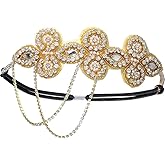 CABODYALS 1920s Flapper Headbands Gold Flower Rhinestone Tassel Vintage Headpiece Pearl Beaded Crystal Head Bands Roaring 20s Great Gatsby Headband Chain for Women Theme Party Outfit Hair Accessory