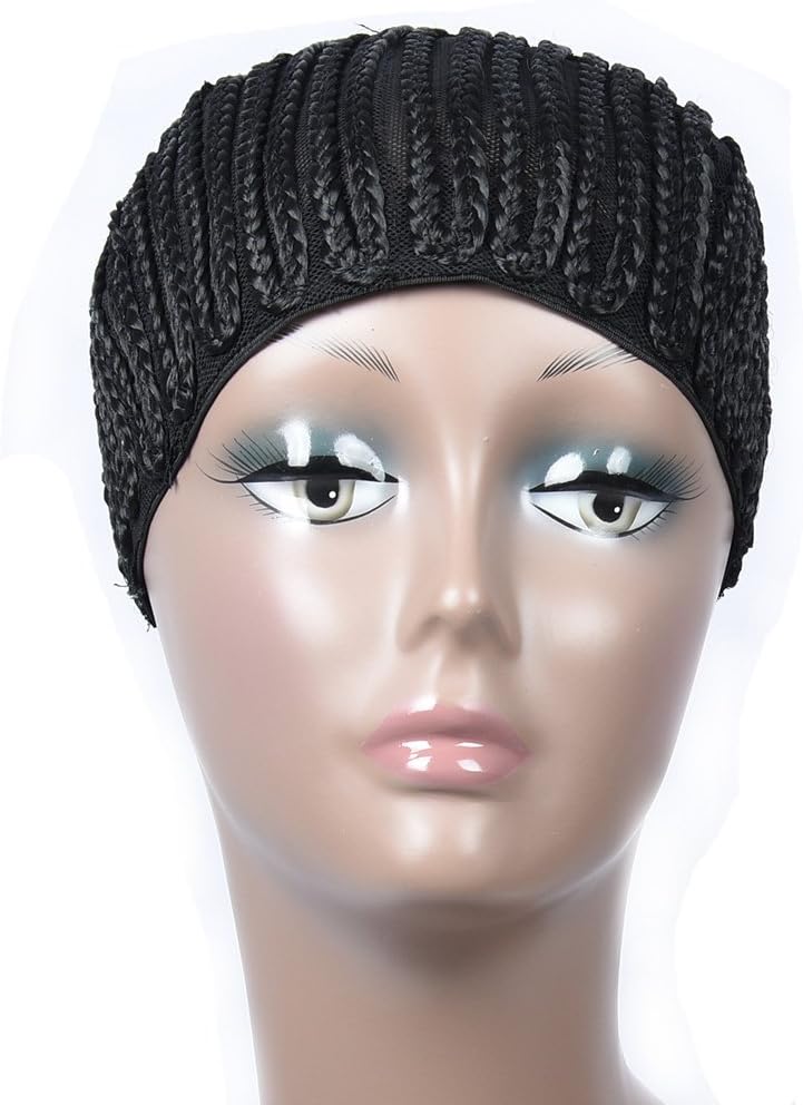 PuromiCrochet Braided Wig Cap Clip in Cornrow Wig Cap Adjustable Weaving Cap With Braids (Medium Size)