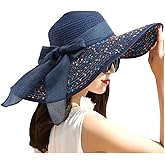 DRESHOW Beach Hats for Women Big Straw Wide Brim Summer Hat Floppy Foldable Roll up Cap Sun Hat UPF 50+