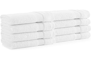 Aston & Arden Solid Turkish Washcloths - Set of 8 - Extra Soft & Plush with Finest Long-Staple Aegean Cotton, 600 GSM, Luxury Towel for Spa, Hotel, and Bathroom, 13 x 13, Pearl White