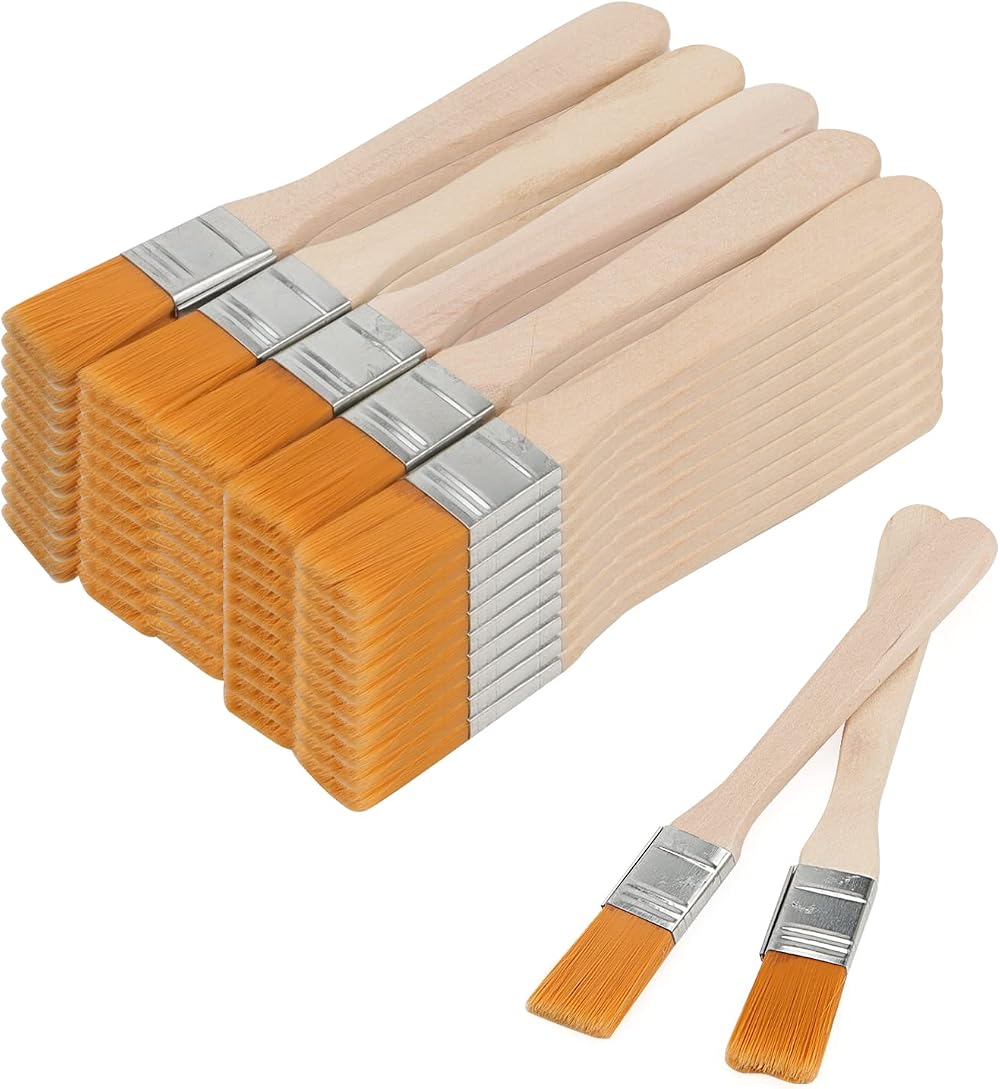MUKCHAP 50 PCS 15mm Chip Paint Brushes Wood Nylon Flat Bristle Artists DIY