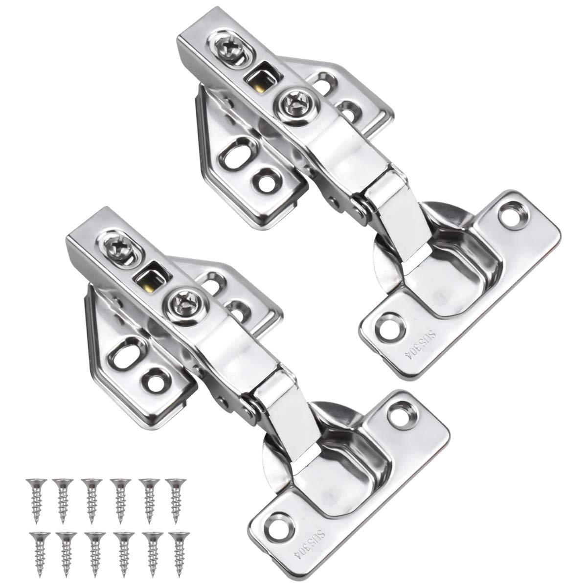 2Pcs Cabinet Hinges, Corner Cabinet Hinges Satin Nickel, Soft Closing Full Overlay Door Hinge Quiet Close Cabinet Hardware for Full Overlay Cupboard with Mounting Screws