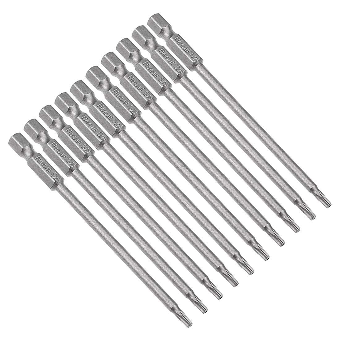 sourcing map 10 Pcs T10 Magnetic Torx Screwdriver Bits, 1/4 Inch Hex Shank 3.94-inch Length S2 Security Tamper Proof Screw Driver Kit Tools