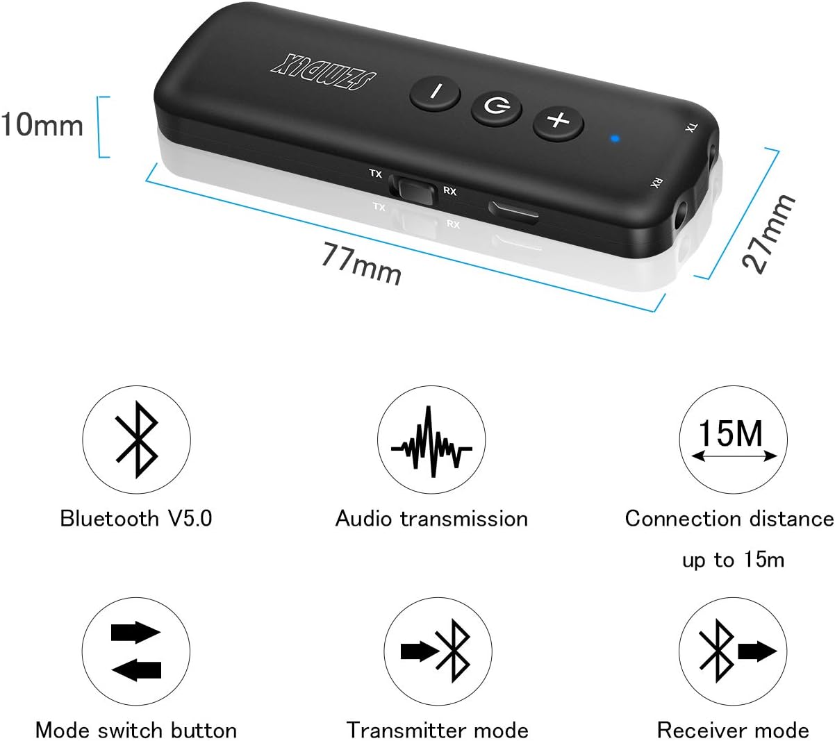 SZMDLX Bluetooth Transmitter Receiver, 3in1 Wireless Adapter with 3.5mm AUX Stereo Output