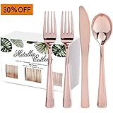 JL Prie 120 Gold Plastic Silverware Set, Gold Plastic Cutlery Set, Heavy Duty Utensils For - View #3