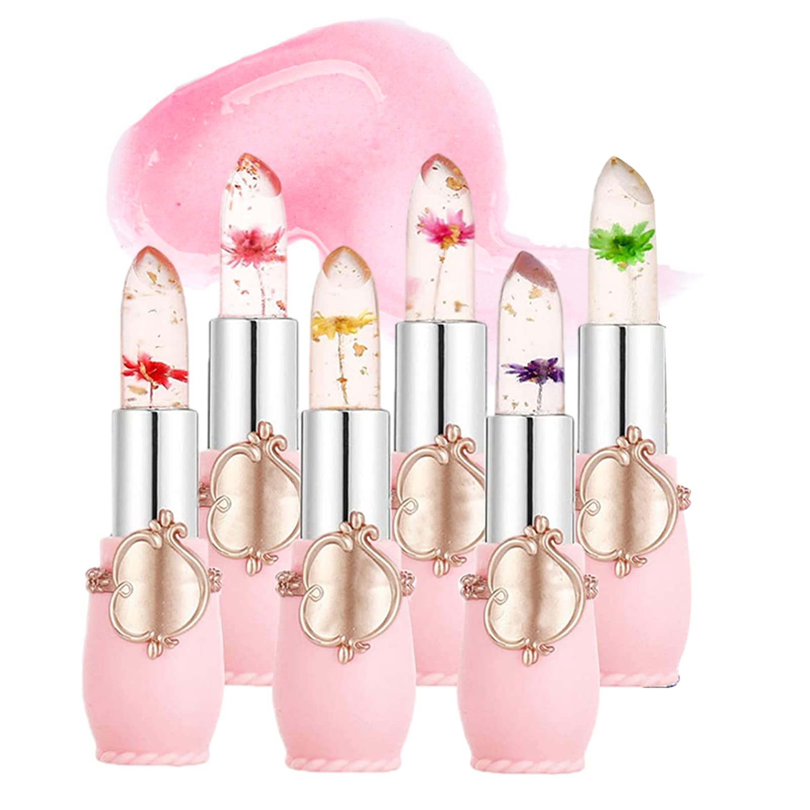 Crystal Jelly Flower Lipstick Set, 6 Pcs Color Changing Lipstick, Temperature Color Change, Long Lasting Nutritious Moisturizer, PH Jelly Clear Lip Balm