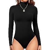 Irisnaya Women's Mock Turtleneck Long Sleeve Bodysuit Thong High Neck Body Suits Tops