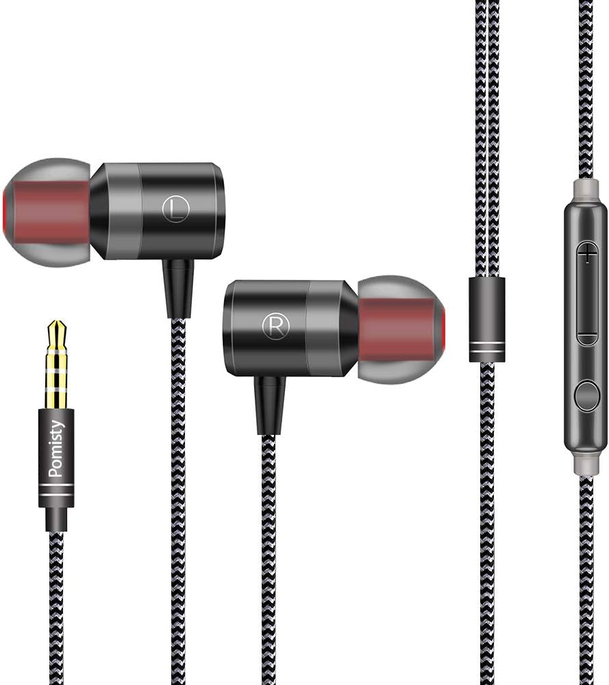 In Ear Earphone, Pomisty Stereo Earphones with Microphone wire, Noise Isolating, Strong bass in-ear Earphone for MP3 Ipad, Iphone, Samsung, Huawei, Game, Headphone for Sports, Music