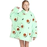 Deserthome Wearable Blanket Hoodie for Kids 4-12YR Oversized Hooded Blanket Super Soft Comfortable Warm Flannel Green Avocado