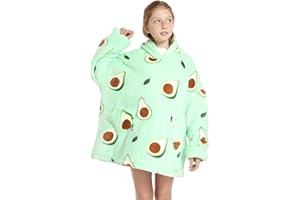 Deserthome Wearable Blanket Hoodie for Kids 4-12YR Oversized Hooded Blanket Super Soft Comfortable Warm Flannel Green Avocado