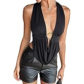 Y2k Sexy Halter Going Out Top for Women Open Back Deep V Neck Sleeveless Tank Crop Tops Slim Fit Party Camisole