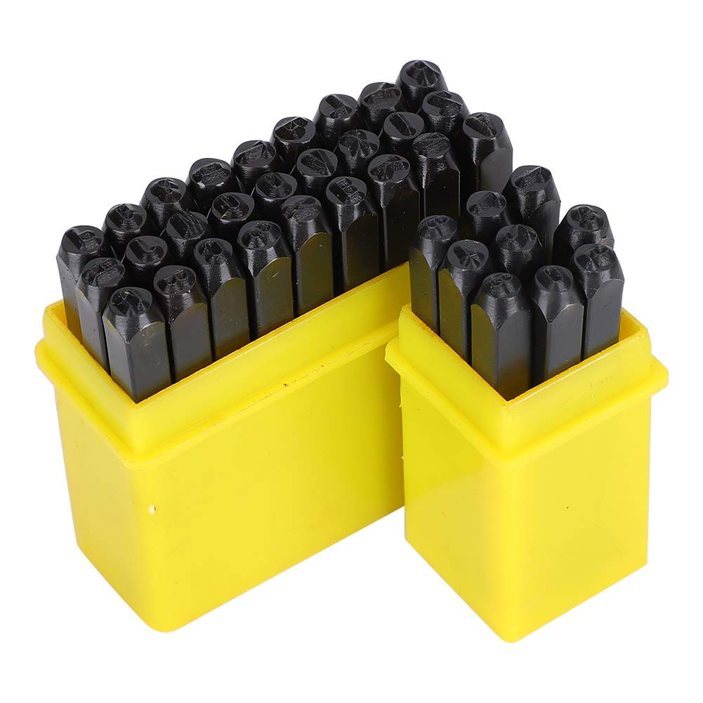 Number Letter Alphabet Punch, 36Pcs Carbon Steel Pin Punch Set Heavy Duty Punch Tool Set Metal Stamping Tool Kit for Metal Leather, with Handy Storage Box(5mm)