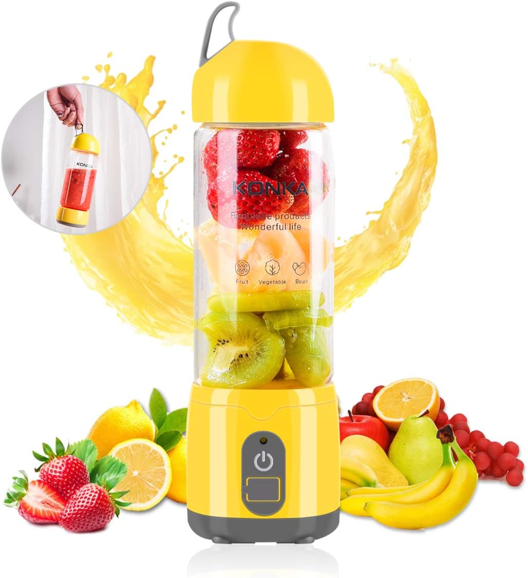 KONKA Personal Size Blenders,4000mAh Battery Mini Portable Blender,17oz（420ml） USB Rechargeable Juicer, Fruit Mixer Machine for Shakes and Smoothies ，Home/Office/Travel,Yellow