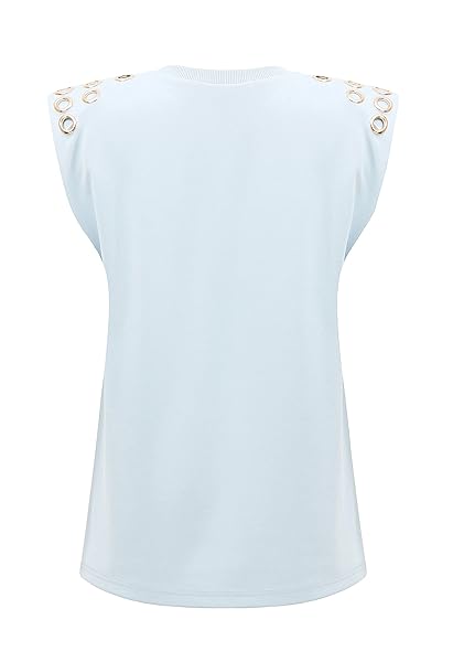 PANTORA WOMEN’S MONICA GROMMET TEE, BLUE, X-SMALL
