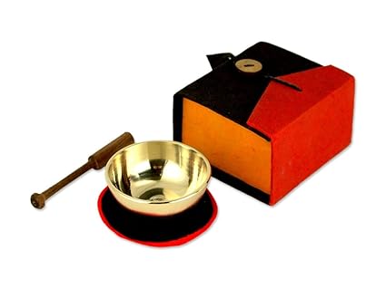 Miniklangschale in bunter Geschenkbox, inkl. schwarz/roter Unterlage sowie einem Holzklöppel -5078-