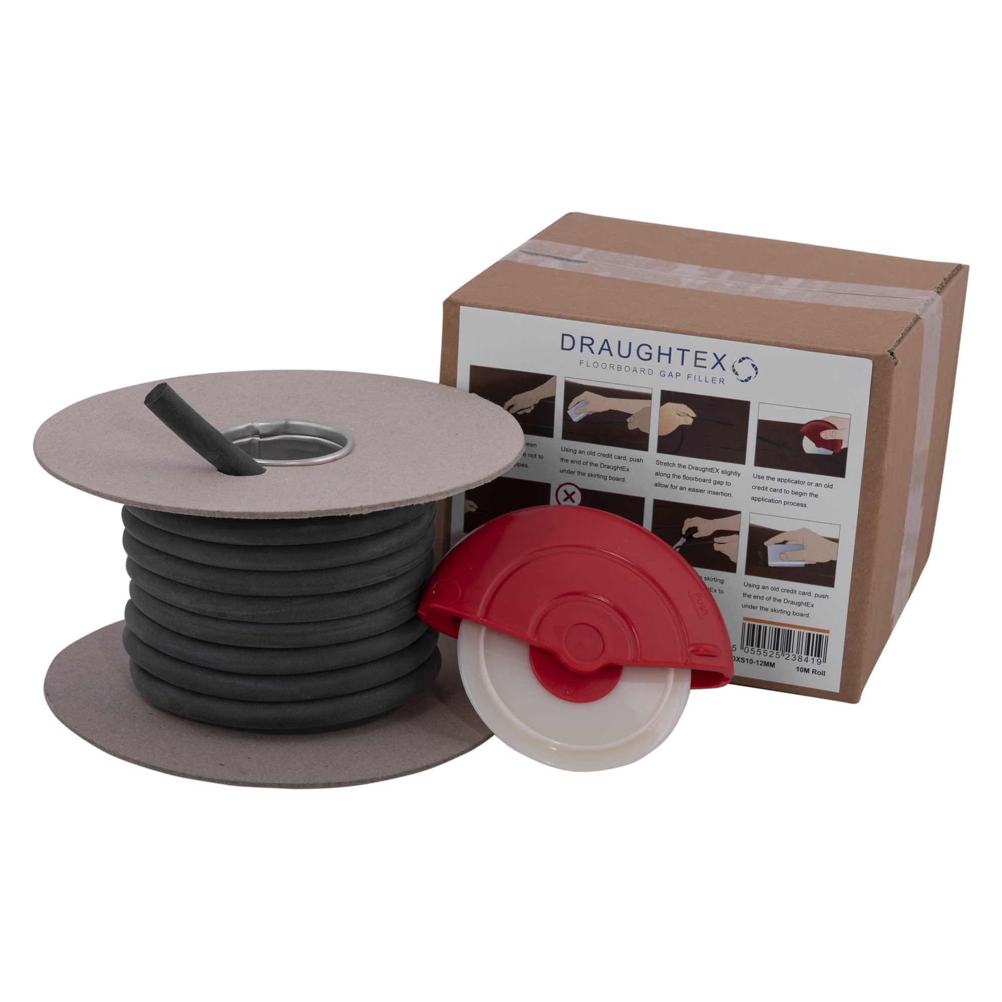 Draughtex Floorboard & Skirting Board Insulation, Floor Gap Filler Draught Excluder - Thick 6-11mm 10m roll