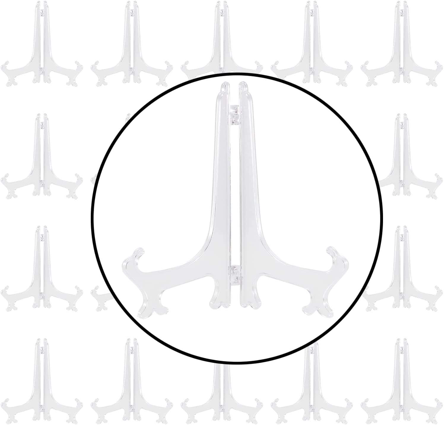 ZOENHOU 20 Pack 10 Inch Large Plastic Easels, Clear Easels Display Photo Picture Frame Stand Holder Rack, Plate Stand for Display Craft Wedding Party