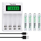 Tectra 450mAh AAAA Batteries, 4-Pack AAAA Rechargeable Ni-MH Batteries with AA AAA AAAA Ni-MH Universal Smart Battery Charger for Surface Pen Active Stylus