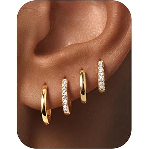 M MOOHAM Huggie Hoop Earrings for Women Teen Girls, 14K Gold Plated | Hypoallergenic Earring Set for Sensitive Ears, Small Hu