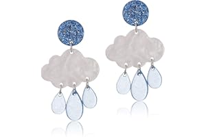 SLSF Unique Lightweight Cute Creative Clouds Water Droplets Dangle Drop Earrings Acrylic Weather (Blue)