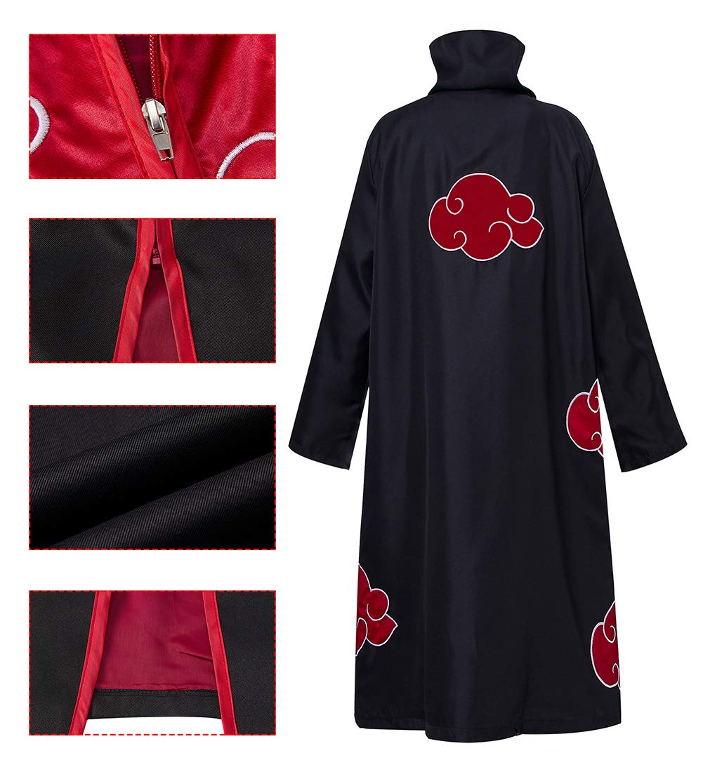 Ocsoc Halloween Cosplay Akatsuki Cloak Costume with Headband Necklace and Ring Itachi Cosplay for Unisex Naruto Fans Black
