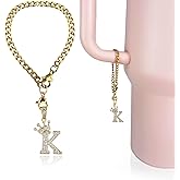 LUHOHI Cup Charms for Stanley Handle- Crown Letter Charms Accessories for Stanley Handle 40 Oz Tumblers Gold Initial Keychain Water Bottle Cup with Diamond Glitter Jewelry Personalized Decorations K