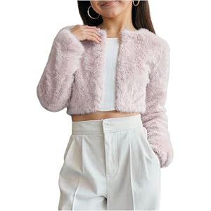 SHENHE Girl's Faux Fur Bolero Jacket Open Front Fuzzy Cozy Dress Coat Shrug Winter Outerwear