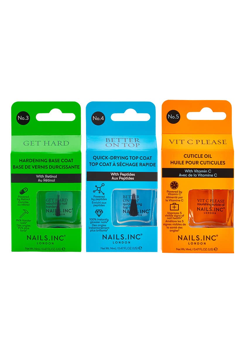 Nails.INC Triple Treat Yourself 3-Piece Nail Treatment Set, Strengthens, Hydrates & Nourishes with Hyaluronic Acid & Vitamin C, Vegan & Cruelty-Free Nail Care 3 Pack Variety
