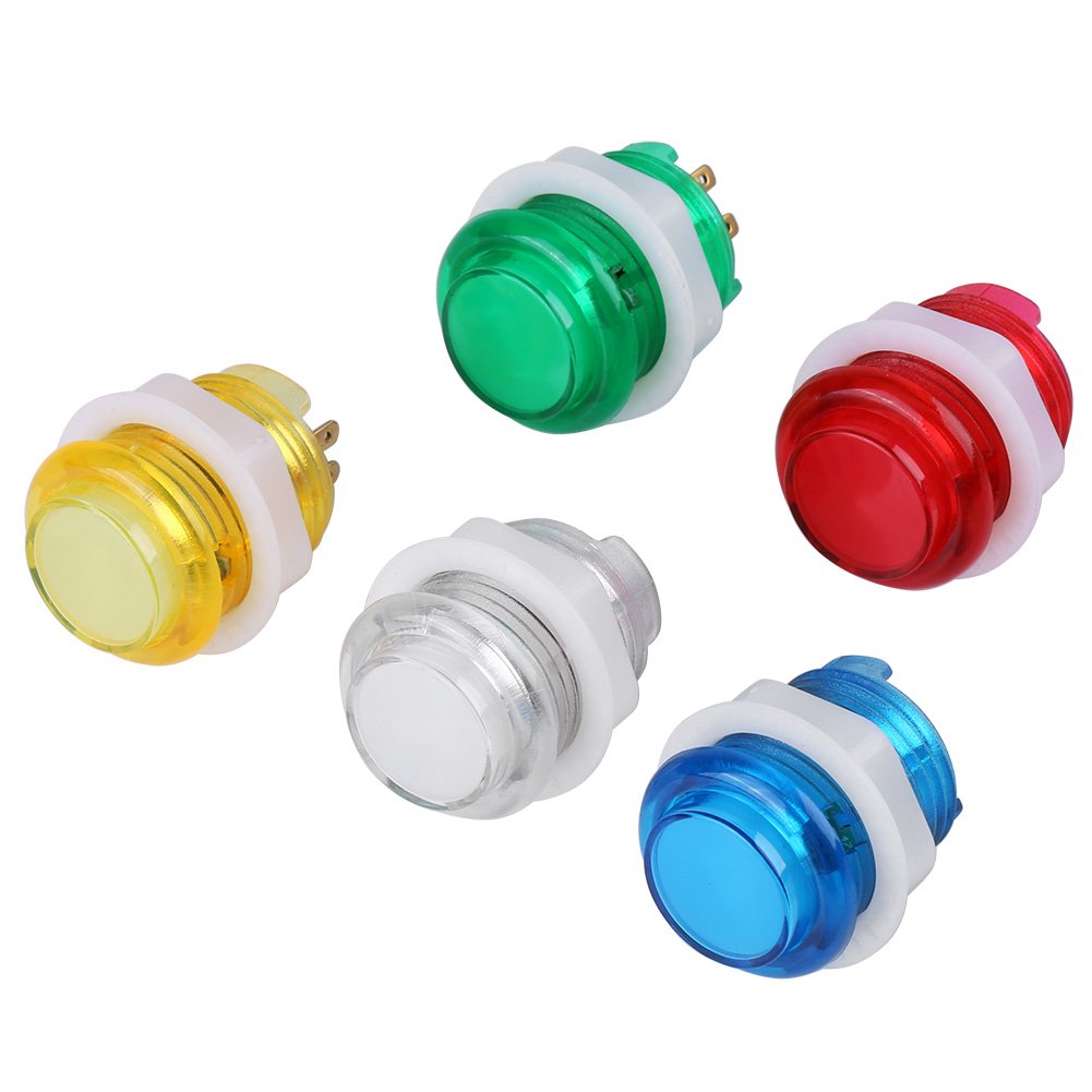 Exblue Arcade Button, 5Pcs LED Illuminated 5V Push Button with Microswitch for Arcade Game 24mm