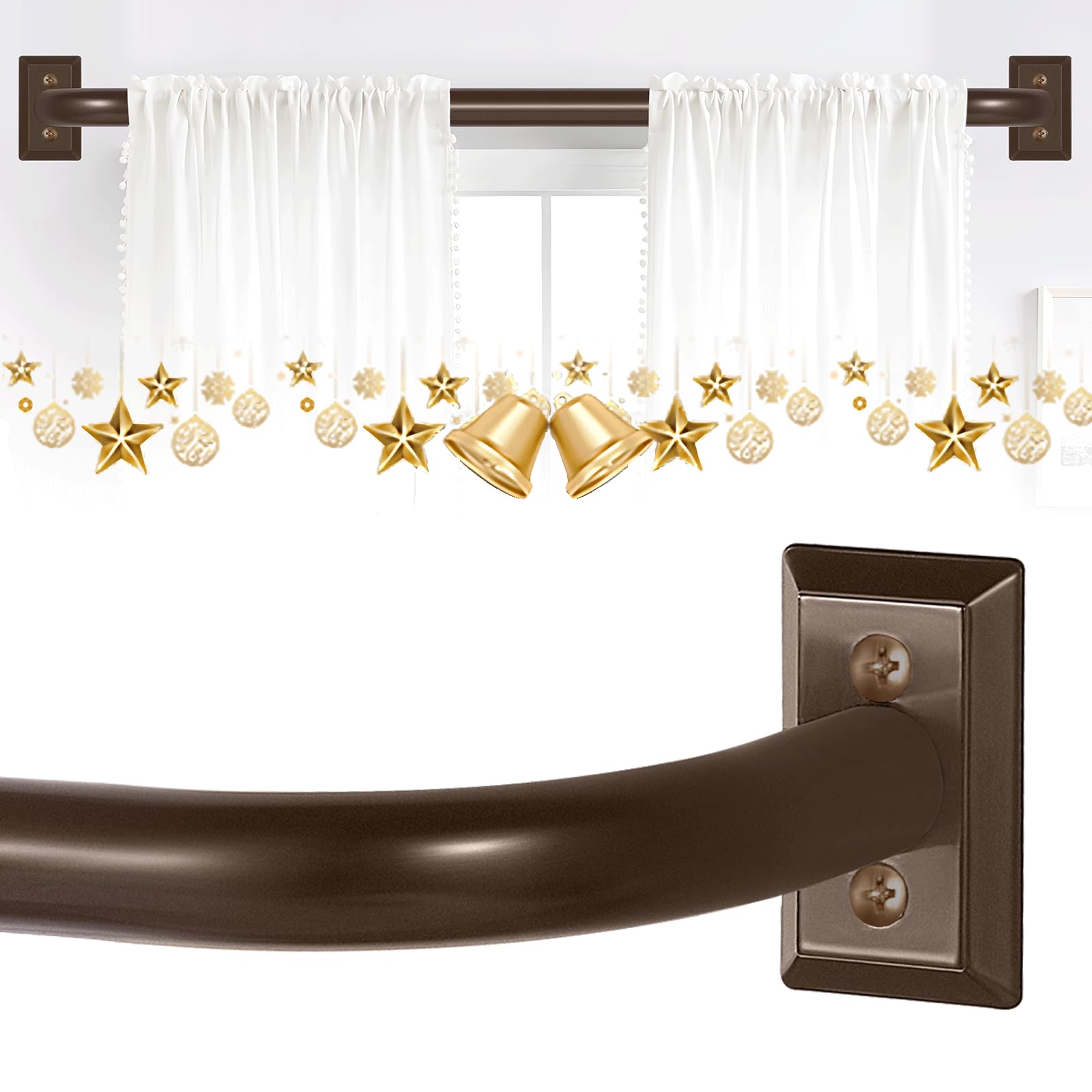 Photo 1 of TVWOO Bronze Wrap Around Curtain Rods 66 to 120:Blackout Adjustable Window Curtain Rod,Room Darkening Heavy Duty Curved French Metal Single Drapery Rods for Bedroom Kitchen Easy Install,Antique Bronze