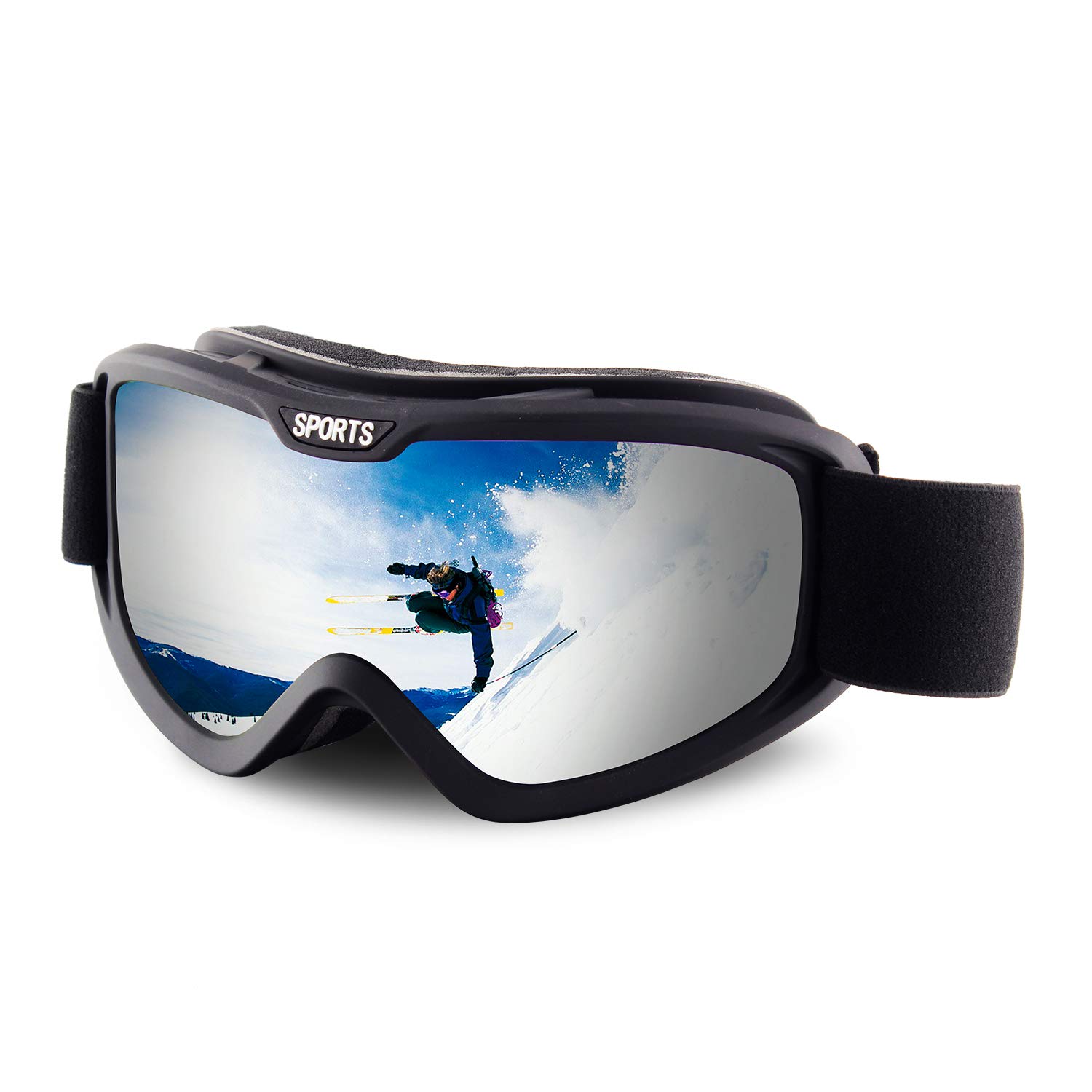 OULIQI Ski Snowboard Goggles for Men Women,Snow Goggles with 100% UV400 Protection,Anti fog ski goggles for winter sports, skiing (Black/Gray Lens（VLT 13.7%)