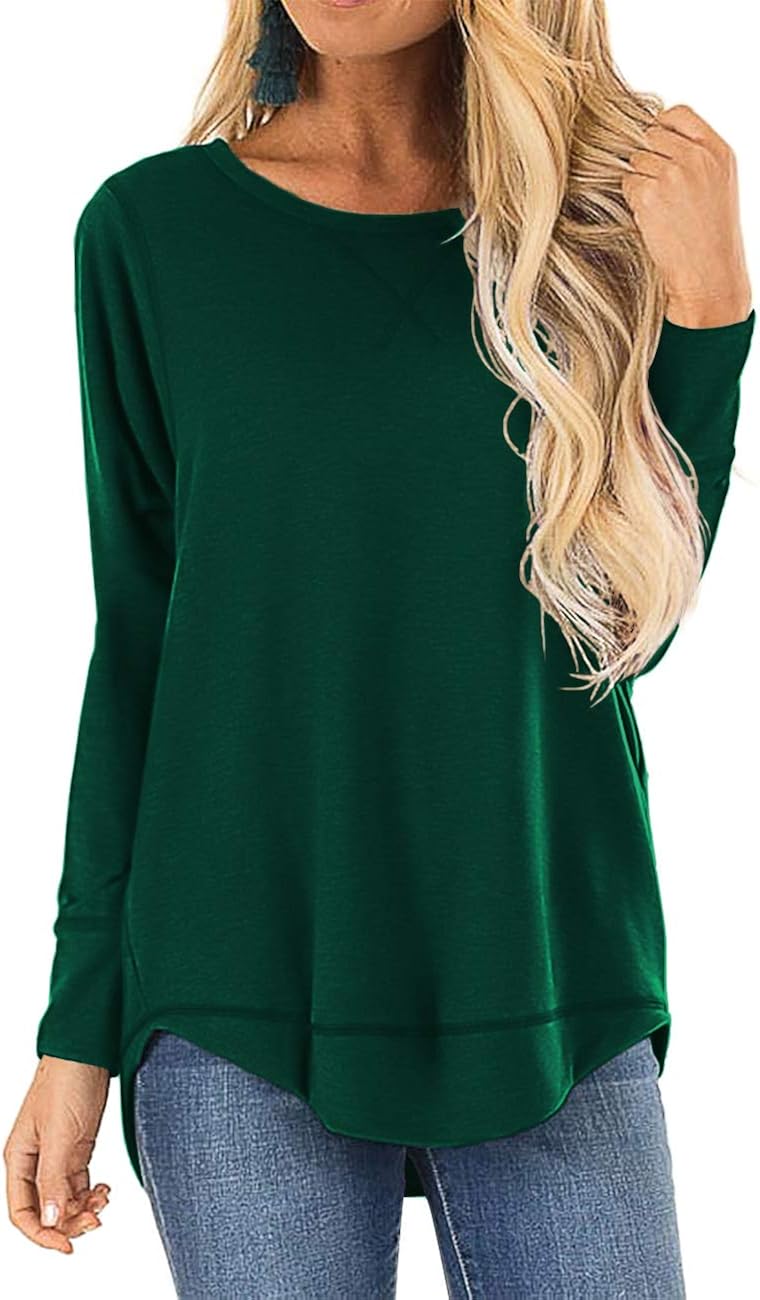 HIYIYEZI Fall Tops for Women Long Sleeve Side Split Casual Loose Tunic Top at  Women’s Clothing store