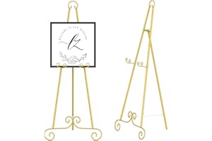 Metal Scroll Display Easel, Vintage Gold Decorative Large Adjustable Floor Standing Easel with Chain Support, Perfect for Sho