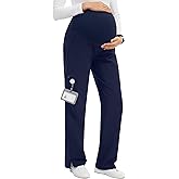 GLAMIX Women's Maternity Scrub Pants Stretchy Straight-Leg Medical Pants with 5 Pockets and Side Vents