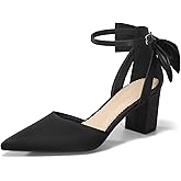 Coutgo Women's Chunky Heels Ankle Strap Pointed Toe Pumps