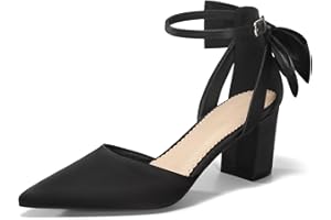 Coutgo Womens Chunky Heels Low Heel Ankle Strap D'Orsay Pumps Closed Pointed Toe Wedding Bridal Shoes