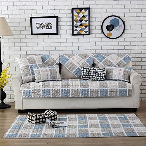 Sectional 4-Piece Sofa Cotton Quilt Non-Slip Cover for Furniture Protectors (Elegant Lattice, 28"x82.6")