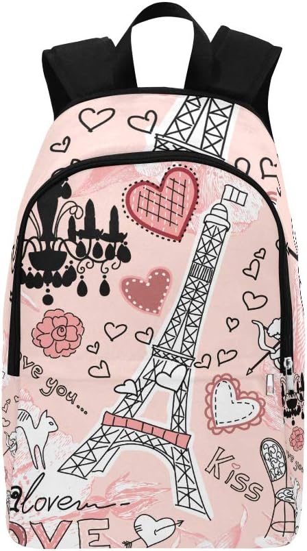 Paris Eiffel Tower Angel Cat Love Kiss Pattern Casual Daypack Travel Bag College School Backpack for Mens and Women