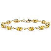 Gem Stone King 18K Yellow Gold Plated Silver Yellow Citrine and White Moissanite Tennis Bracelet For Women (6.31 Cttw, Gemstone Birthstone, Oval 6X4MM, 6.5, 7, 7.5 Inch)