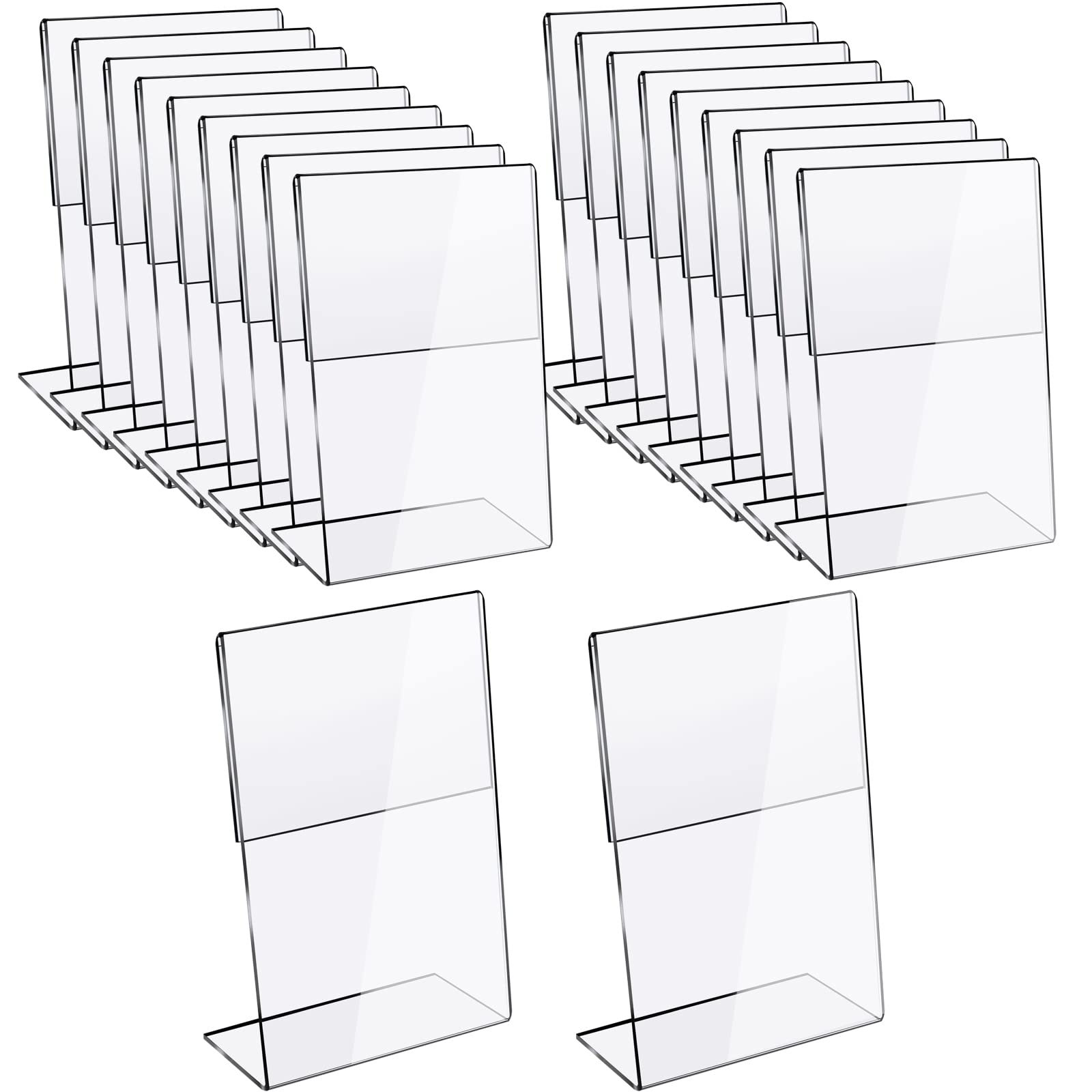 CCCYMM 20 Pcs A6 Acrylic Sign Holder Clear Picture Frame Photo Sign Slanted Back Brochure Display Stand Transparent Flyer Holder for Office Desktop Restaurant, 4 x 6 Inch (Vertical)