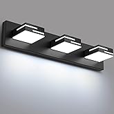 LKHF LED Modern Bathroom Vanity Light Fixtures, 3-Light 22-inch Dimmable Matte Black Vanity Lights for Bathroom Lighting Fixtures Over Mirror, with 350° Rotatable Acrylic Heads (Cool White 6000K)