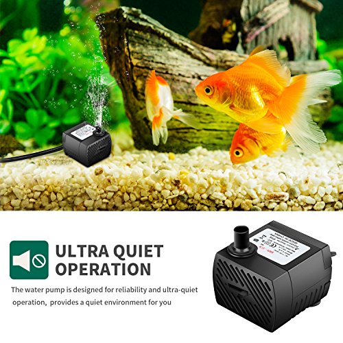 Ideashop Submersible Pump, Water Pump, Water Fountain Pump 90 GPH(350L/H, 4W) Portable Water Pump Mini Water Pump for Pond, Statuary, Aquarium, Fish Tank Fountain with 5.9ft(1.8m) Power Cord (Black)