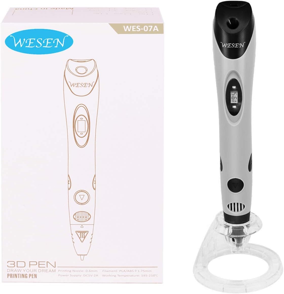 Amazon Com Wesen 3d Printer Pen With Pla Filament Refills 3d Drawing Pen 07a Bonus 3 Colors 30 Feet Filament Stencil For Kids Adults Creative Diy Arts And Crafts Grey Non Clogging Toys