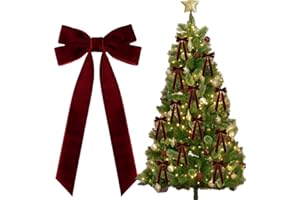 12Pcs Red Velvet Bows Christmas Tree Decorations, 5in x 10in Velvet Ribbon Wreath Bows Xmas Ornaments for Christmas Tree Birt