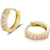 STAYLOVE Small Gold Hoop Earrings for Women 14K Real Gold Plated Mini Cartilage Hypoallergenic Cubic Zirconia Birthstone Huggie Earrings for Women