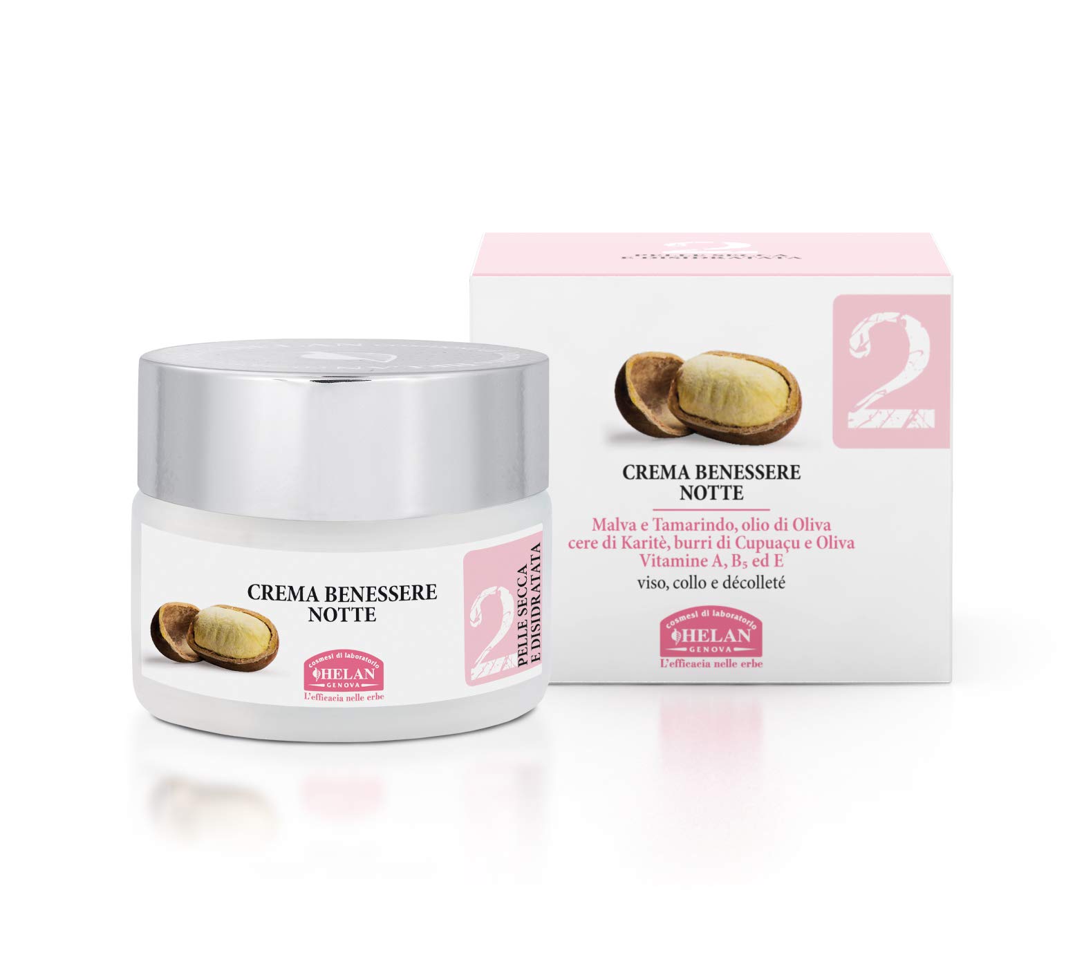 Helan Linea Viso 2 - Wellness Face Moisturiser for Night Skincare Routine, Moisturising Face Cream and Night Cream for Dry Skin with Vitamin E & B5, Shea Butter and Olive Oil - Made in Italy, 50 ml