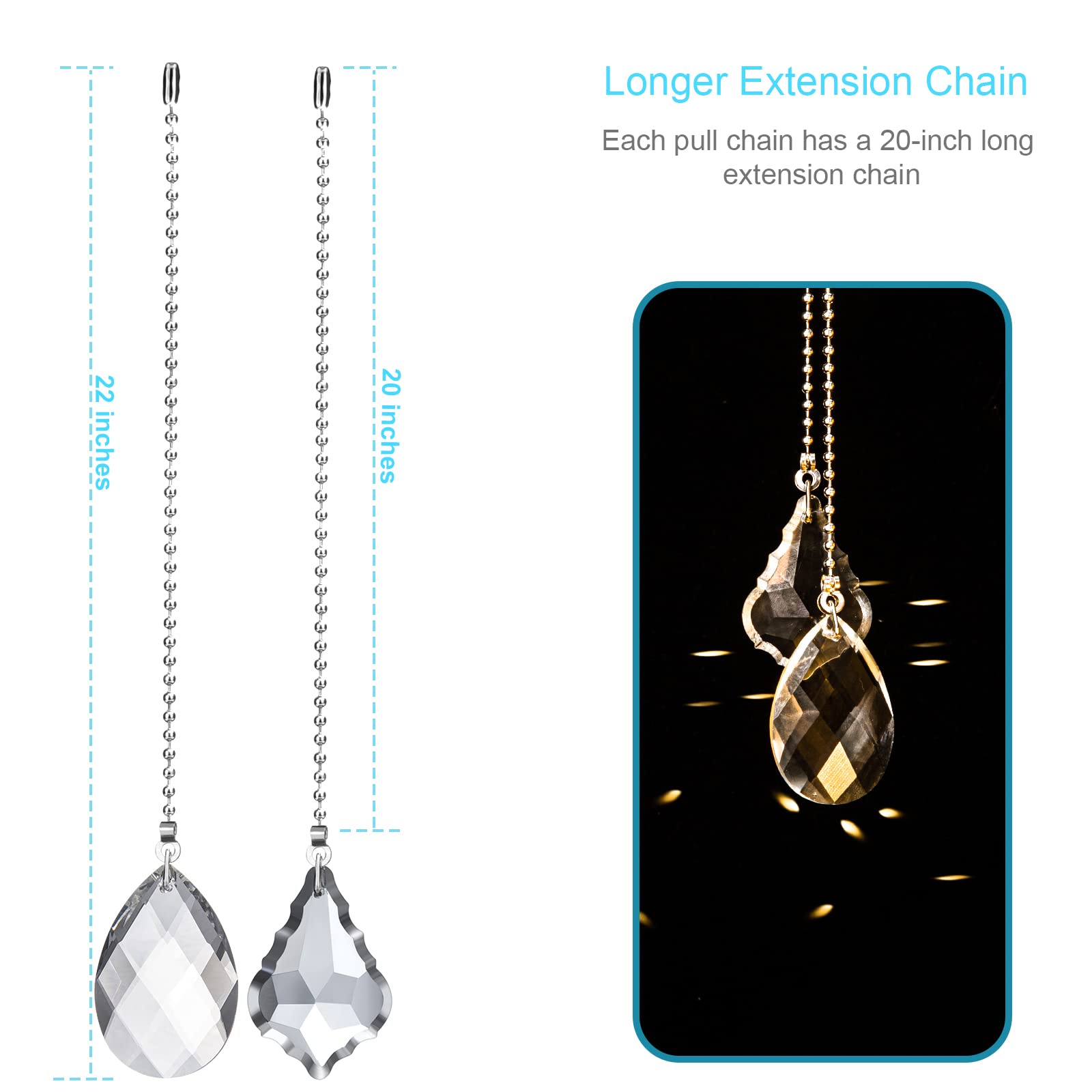 2PCS Ceiling Fan Pull Chains, Premium Fan Pull Chain with 20-inches Extension Chains