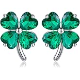 Reffeer Solid 925 Sterling Silver CZ Leaf Stud Earrings Clover for Women Teen Girls Shamrock Earrings Studs Leaf Clover